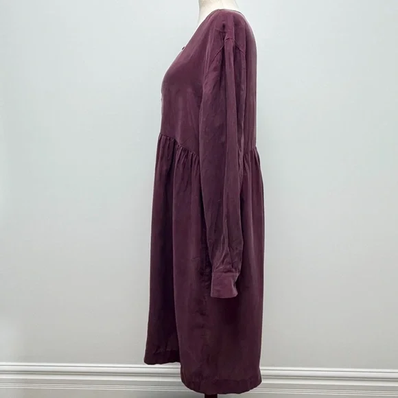 Robert Friedman Long Sleeve Cupro Burgundy Midi Dress Size Small - Picture 5 of 12